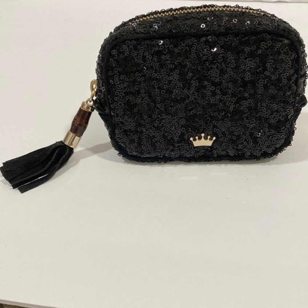 ELAINE TURNER small black sequin zip bag with tassel